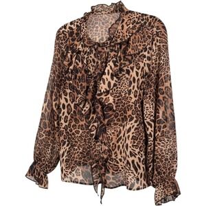 Indie Coquette Commense Brown Leopard Print Ruffle Sheer Womens Blouse NWT